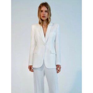 NEW! Zara Two Button Blazer Jacket Cotton White SZ M
